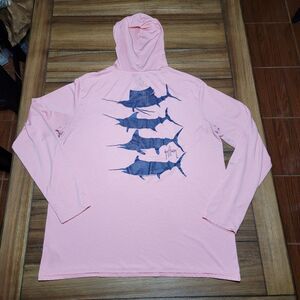 Guy Harvey LS Pastel Pink Tee w/ Hood & Pocket - Size Large